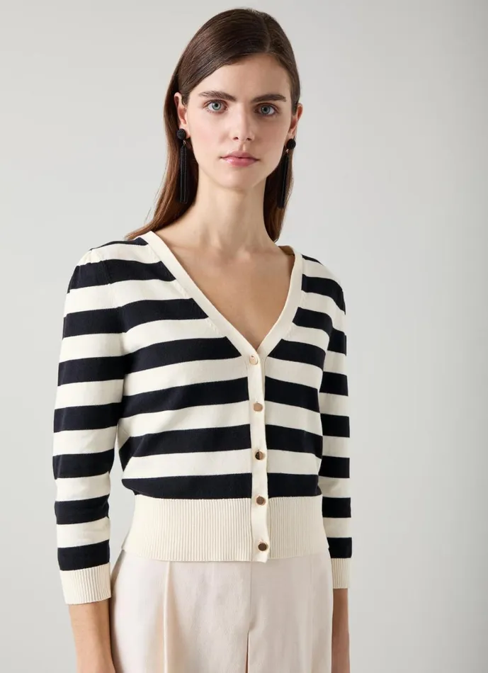 LKBennett Knitwear Women Bells Stripe Organic Cotton Cardigan LKBennett Knitwear Women Bells Stripe Organic Cotton Cardigan