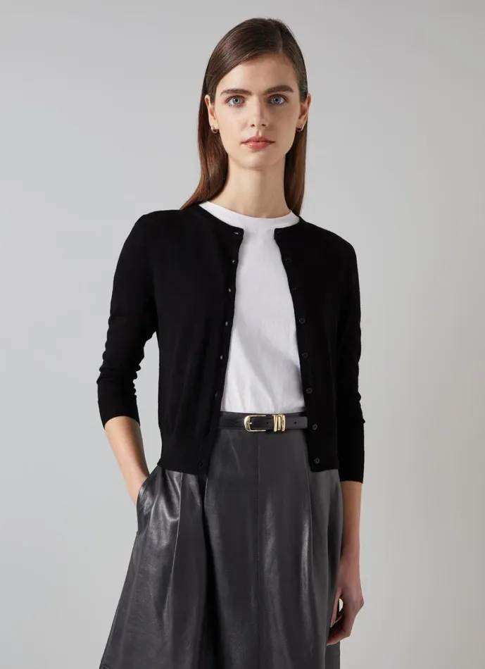 LKBennett Knitwear Women Bonnie Black Crew Neck Cardigan