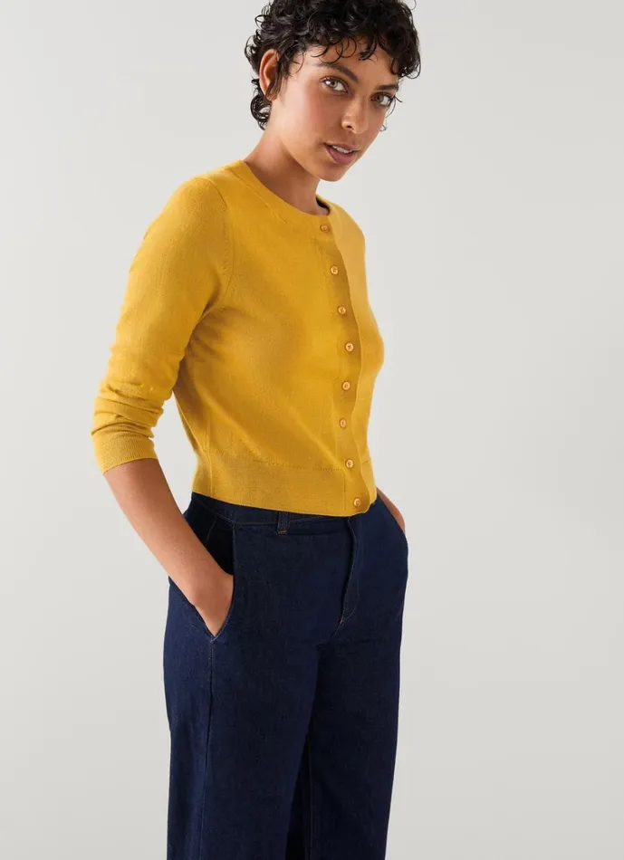 LKBennett Knitwear Women Connie Ochre Wide Placket Cardigan LKBennett Knitwear Women Connie Ochre Wide Placket Cardigan