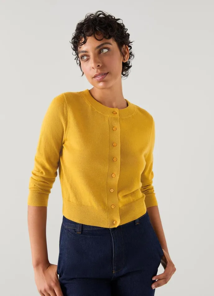 LKBennett Knitwear Women Connie Ochre Wide Placket Cardigan LKBennett Knitwear Women Connie Ochre Wide Placket Cardigan
