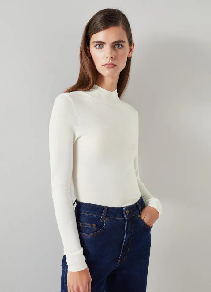 LKBennett Knitwear Women Ellie Cream Sustainably Sourced Merino Turtle Neck Jumper LKBennett Knitwear Women Ellie Cream Sustainably Sourced Merino Turtle Neck Jumper