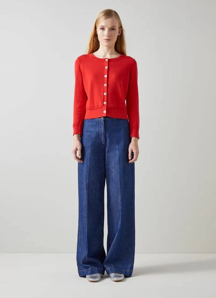 LKBennett Knitwear Women Michelle Red Organic Cotton Cardigan LKBennett Knitwear Women Michelle Red Organic Cotton Cardigan