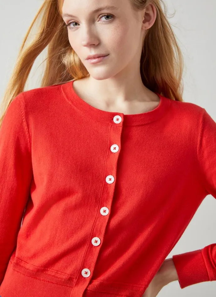 LKBennett Knitwear Women Michelle Red Organic Cotton Cardigan LKBennett Knitwear Women Michelle Red Organic Cotton Cardigan