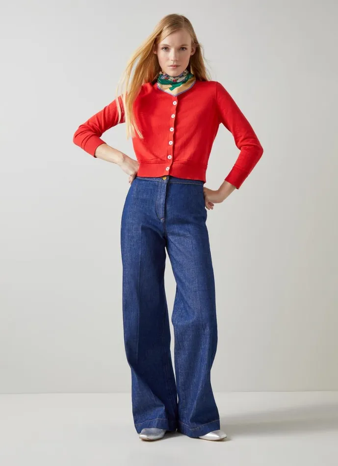 LKBennett Knitwear Women Michelle Red Organic Cotton Cardigan LKBennett Knitwear Women Michelle Red Organic Cotton Cardigan