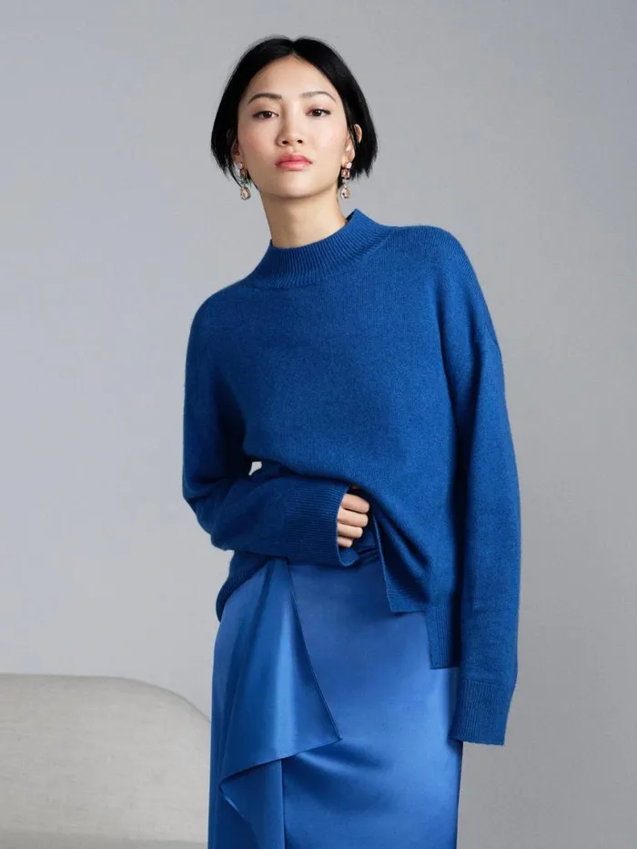LKBennett Knitwear Women Zoe Blue Sustainably Sourced Merino Blend Jumper