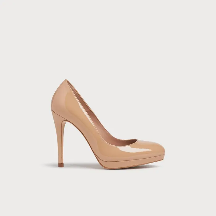LKBennett Platforms Women Sledge Beige Patent Platform Courts