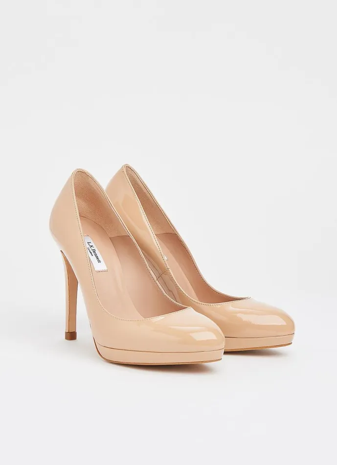 LKBennett Platforms Women Sledge Beige Patent Platform Courts