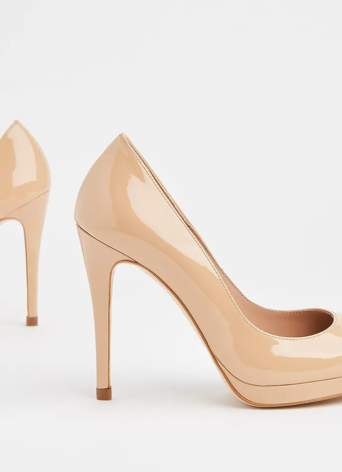 LKBennett Platforms Women Sledge Beige Patent Platform Courts
