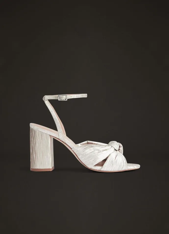 LKBennett Sandals Women Eliana Ivory Metallic Crinkle Satin Wedding Sandals