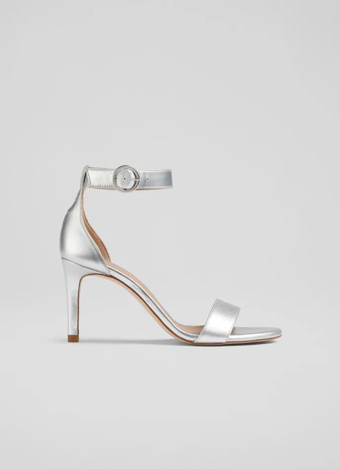 LKBennett Sandals Women Ivy Silver Leather Single Strap Sandals