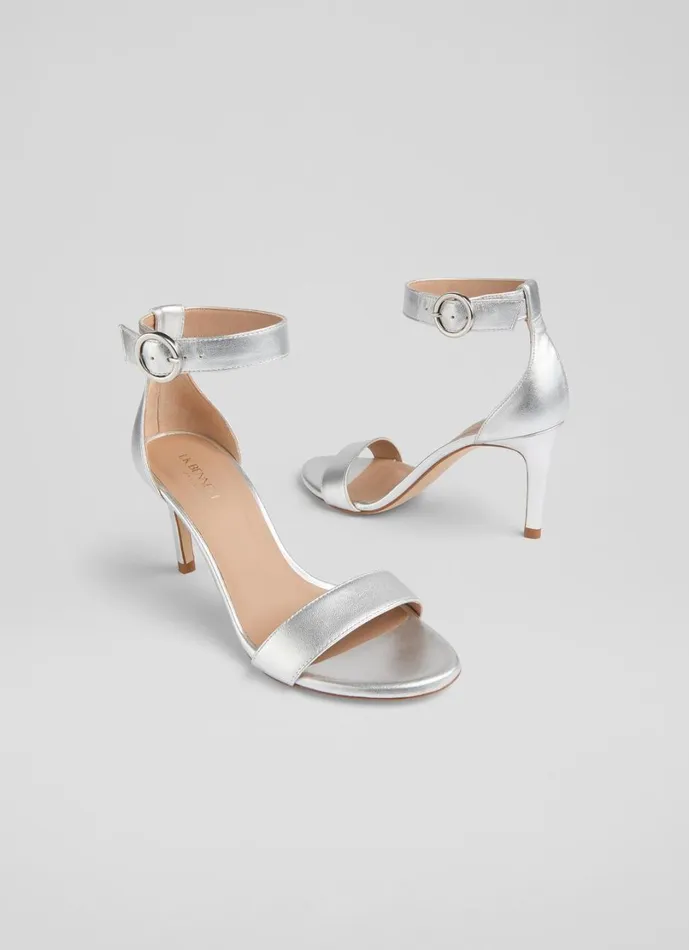LKBennett Sandals Women Ivy Silver Leather Single Strap Sandals LKBennett Sandals Women Ivy Silver Leather Single Strap Sandals