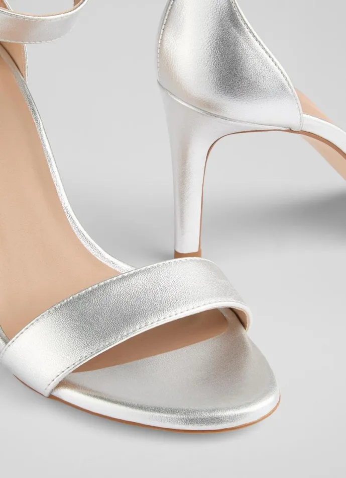 LKBennett Sandals Women Ivy Silver Leather Single Strap Sandals LKBennett Sandals Women Ivy Silver Leather Single Strap Sandals