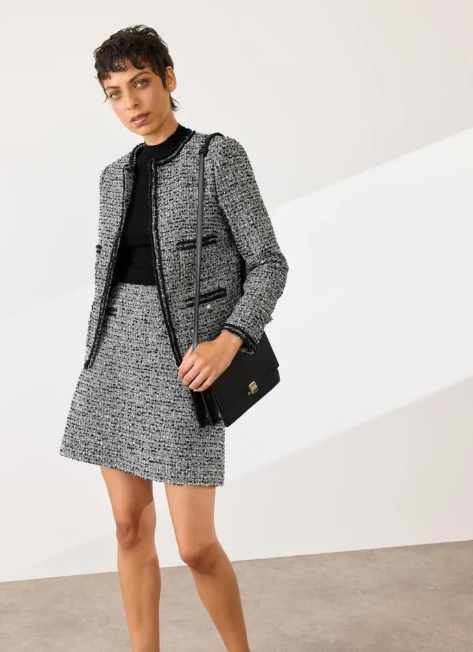 LKBennett Skirts Women Charlie Black and Ivory Tweed and Trim Skirt