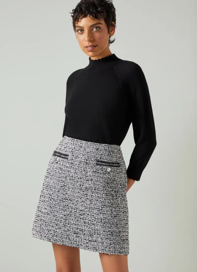 LKBennett Skirts Women Charlie Black and Ivory Tweed and Trim Skirt