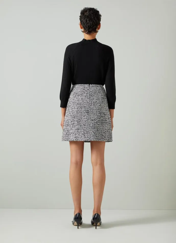 LKBennett Skirts Women Charlie Black and Ivory Tweed and Trim Skirt