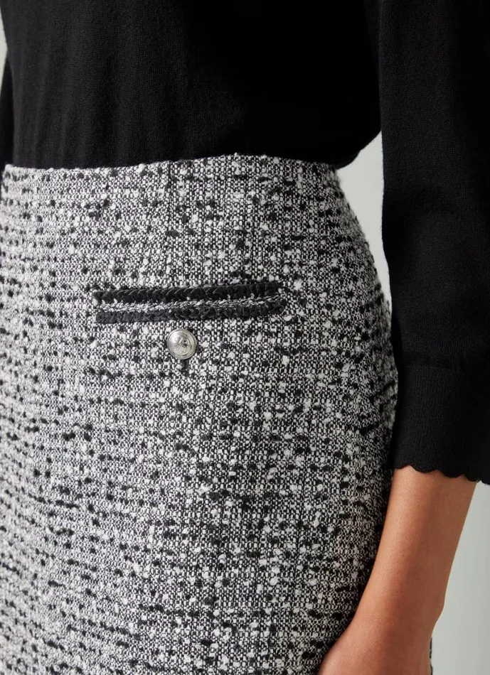 LKBennett Skirts Women Charlie Black and Ivory Tweed and Trim Skirt