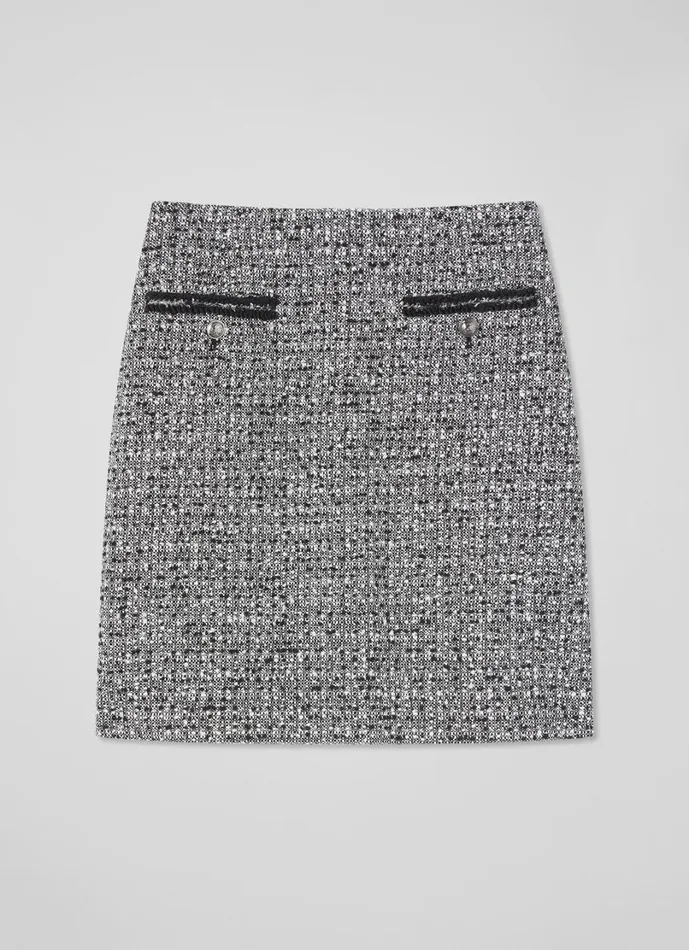 LKBennett Skirts Women Charlie Black and Ivory Tweed and Trim Skirt