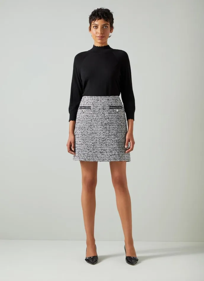 LKBennett Skirts Women Charlie Black and Ivory Tweed and Trim Skirt