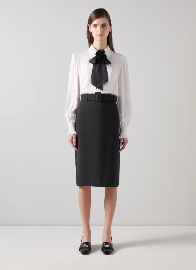 LKBennett Skirts Women Tabitha Black Belted Crepe Pencil Skirt