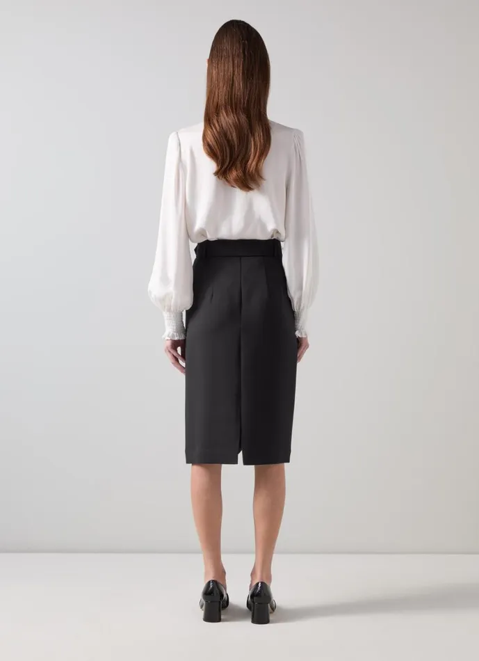 LKBennett Skirts Women Tabitha Black Belted Crepe Pencil Skirt