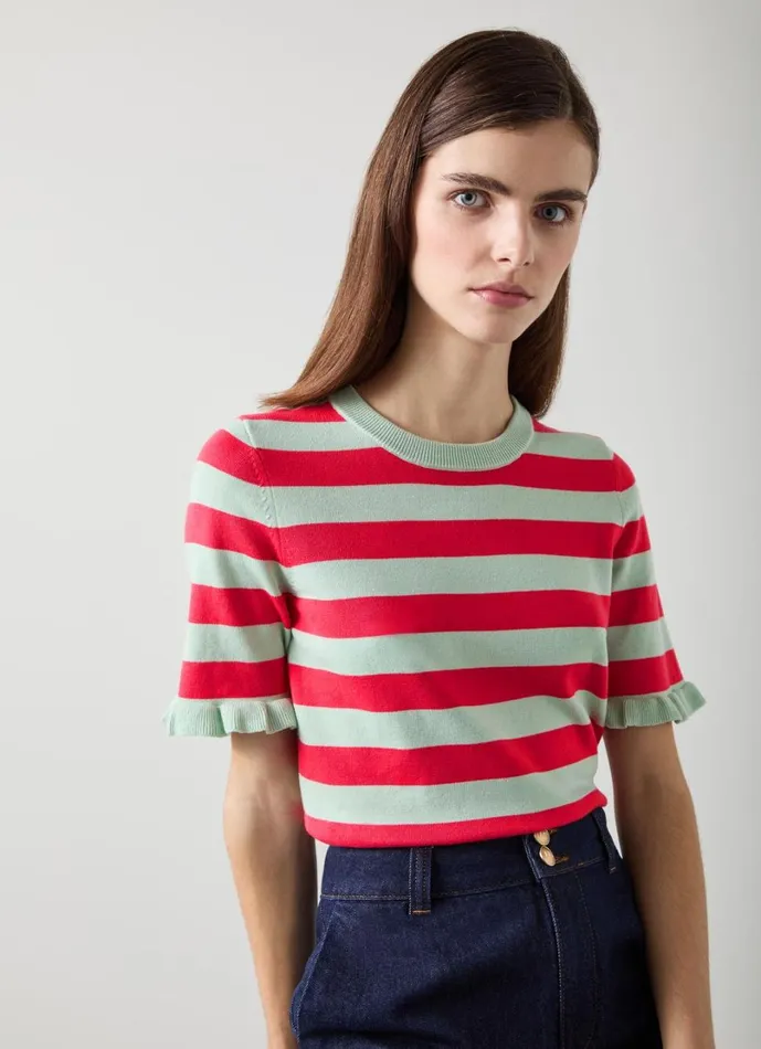 LKBennett Tops Women Bells Green Organic Cotton Frill Knit Top