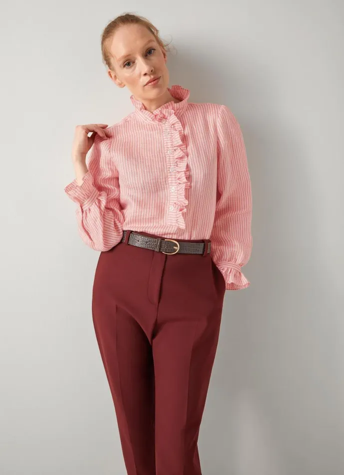 LKBennett Tops Women Camille Pink and Camel Stripe Blouse