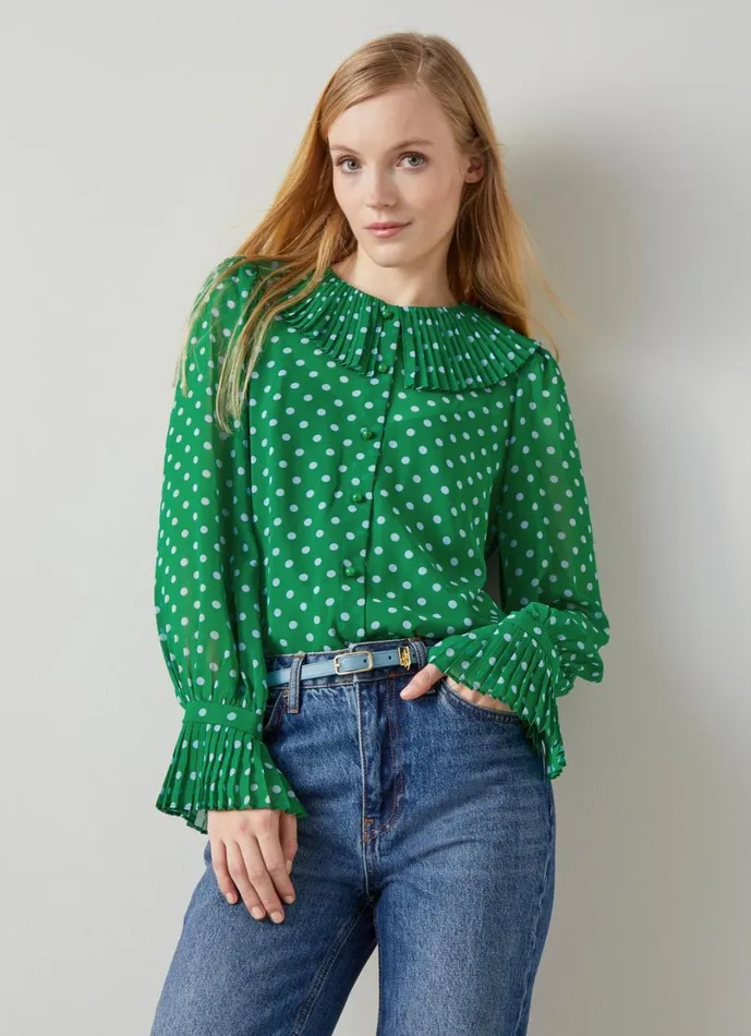 LKBennett Tops Women Dita Green And Blue Spot Print Blouse