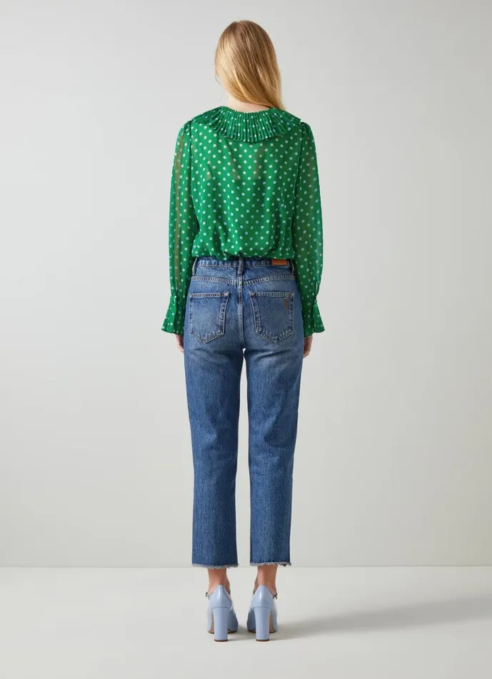 LKBennett Tops Women Dita Green And Blue Spot Print Blouse LKBennett Tops Women Dita Green And Blue Spot Print Blouse