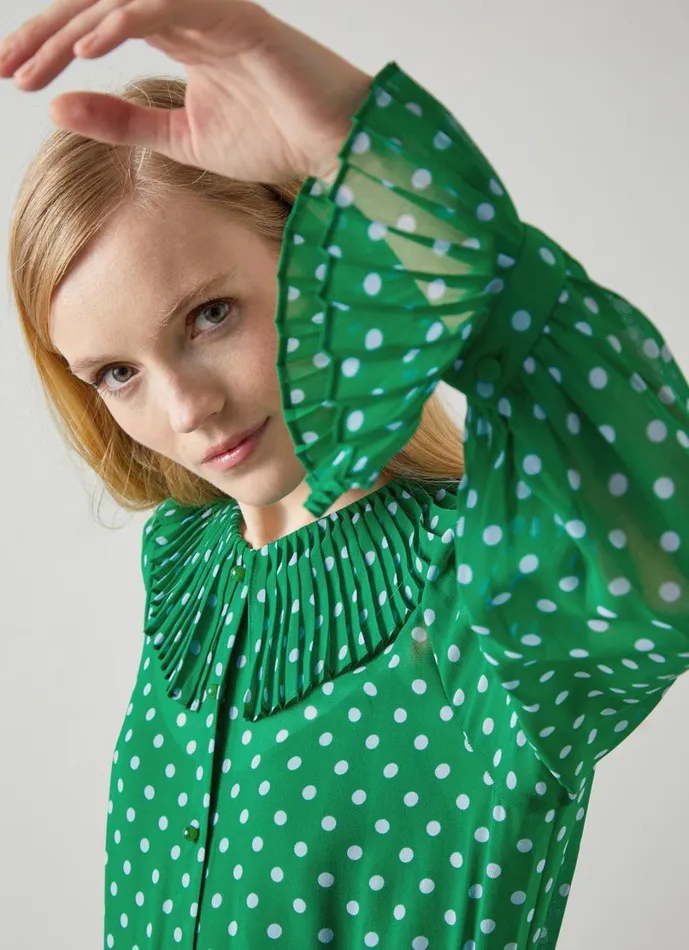 LKBennett Tops Women Dita Green And Blue Spot Print Blouse LKBennett Tops Women Dita Green And Blue Spot Print Blouse