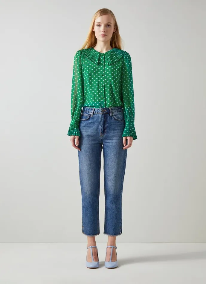 LKBennett Tops Women Dita Green And Blue Spot Print Blouse LKBennett Tops Women Dita Green And Blue Spot Print Blouse