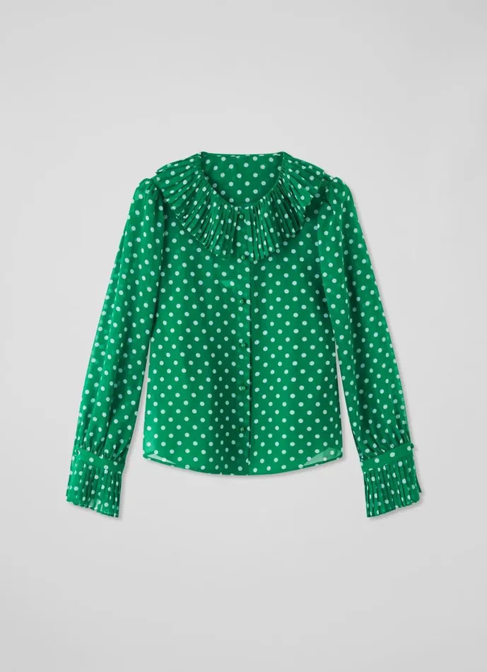 LKBennett Tops Women Dita Green And Blue Spot Print Blouse LKBennett Tops Women Dita Green And Blue Spot Print Blouse