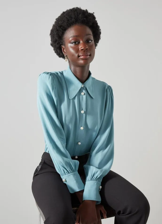 LKBennett Tops Women Sonya Pale Blue Crepe Blouse
