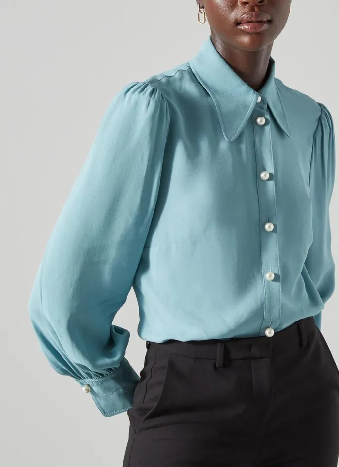 LKBennett Tops Women Sonya Pale Blue Crepe Blouse LKBennett Tops Women Sonya Pale Blue Crepe Blouse