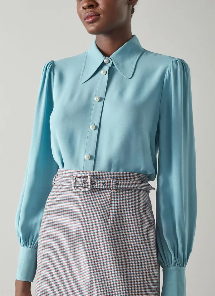 LKBennett Tops Women Sonya Pale Blue Crepe Blouse LKBennett Tops Women Sonya Pale Blue Crepe Blouse