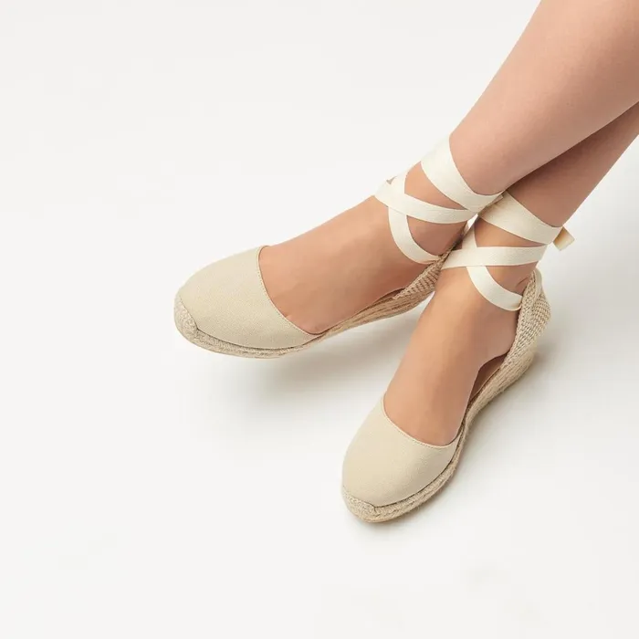 LKBennett Wedges Women Maureene Sand Canvas Espadrille Wedges LKBennett Wedges Women Maureene Sand Canvas Espadrille Wedges