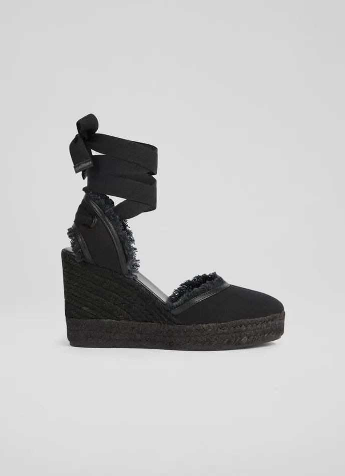 LKBennett Wedges Women Sofia Black Canvas Espadrille Wedges