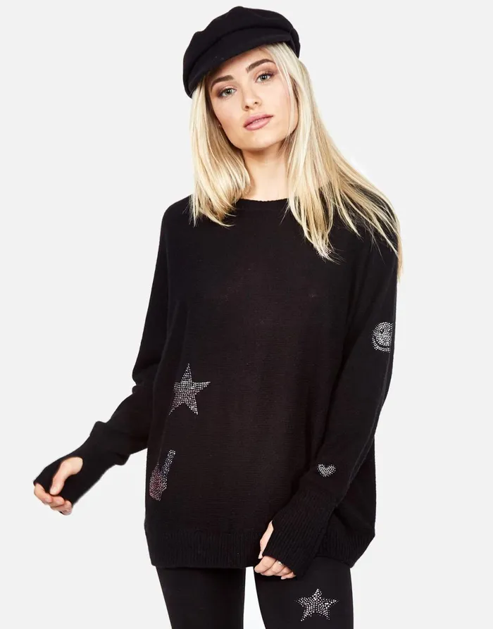 Ladona Crystal Elements Black Women039s Lauren Moshi Sweaters and Knits