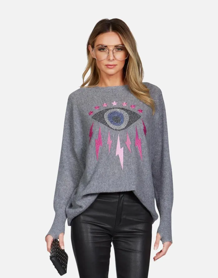 Ladona Electric Evil Eye Charcoal Women039s Lauren Moshi Long Sleeve