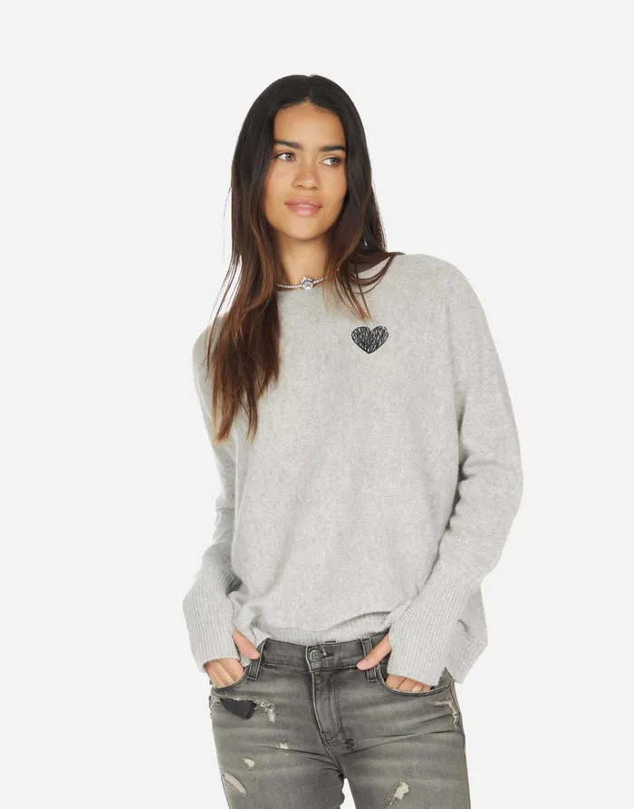 Ladona Positive Happyface Heather Grey Women039s Lauren Moshi Sweaters and Knits