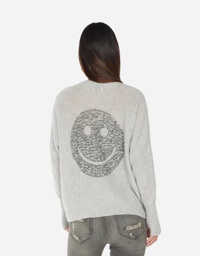 Ladona Positive Happyface Heather Grey Women039s Lauren Moshi Sweaters and Knits