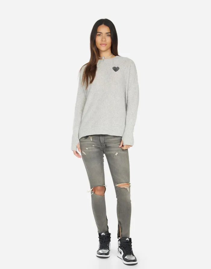 Ladona Positive Happyface Heather Grey Women039s Lauren Moshi Sweaters and Knits