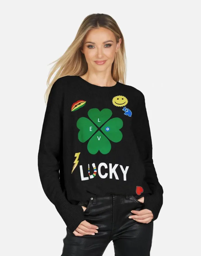 Ladona X Lucky Clover Black Women039s Lauren Moshi Sweaters and Knits