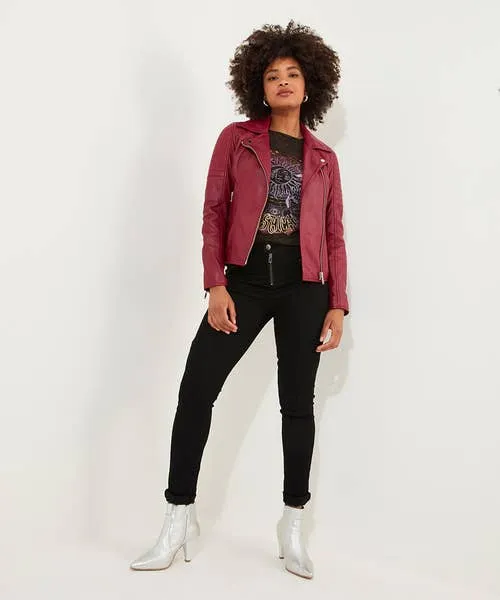 Leather Jackets Apparel Joebrowns Stitch Detail Leather Biker Jacket Raspberry Leather Jackets Apparel Joebrowns Stitch Detail Leather Biker Jacket Raspberry