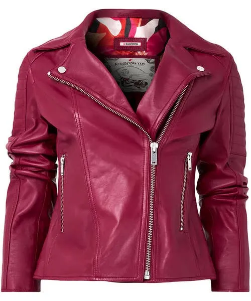 Leather Jackets Apparel Joebrowns Stitch Detail Leather Biker Jacket Raspberry Leather Jackets Apparel Joebrowns Stitch Detail Leather Biker Jacket Raspberry