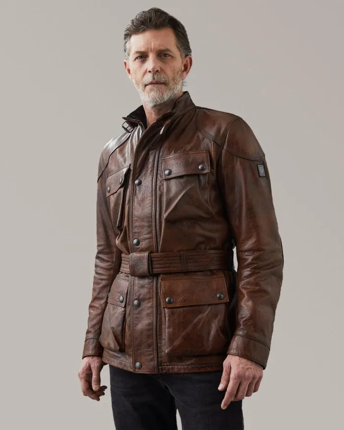 Leather Jackets Men Belstaff Trialmaster Motorcycle Jacket Burnt Cuero