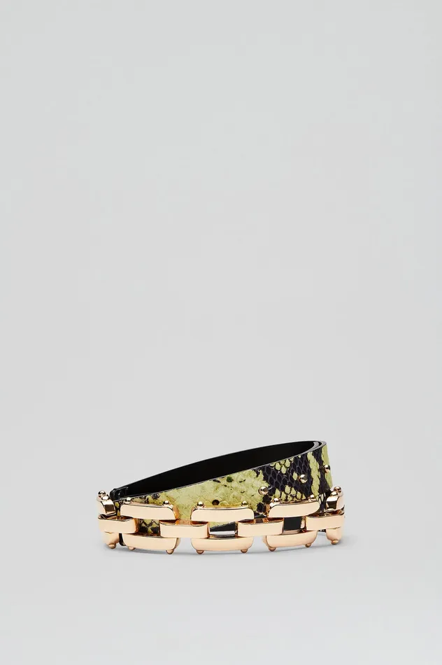 Leather Scanlan Theodore Women GOLD TRIM BELT 25 VERT Leather Scanlan Theodore Women GOLD TRIM BELT 25 VERT