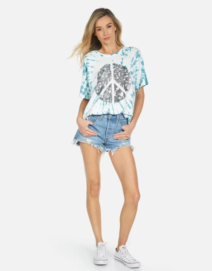 Liberty Peace Hippie Teal Splash Women039s Lauren Moshi Short Sleeve