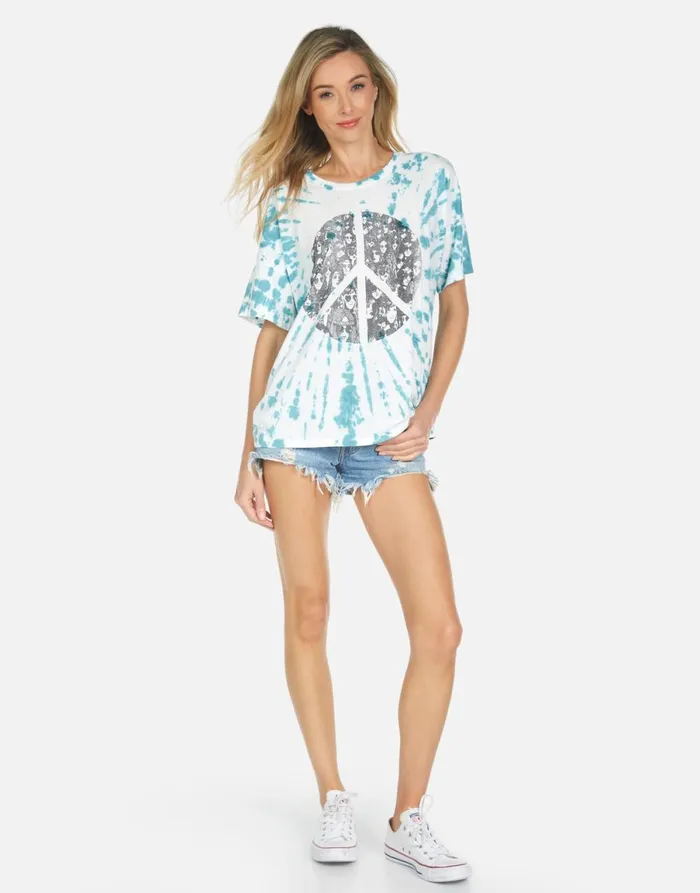 Liberty Peace Hippie Teal Splash Women039s Lauren Moshi Short Sleeve
