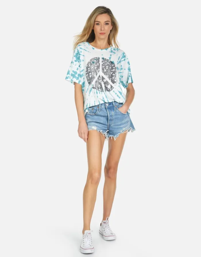 Liberty Peace Hippie Teal Splash Women039s Lauren Moshi Short Sleeve