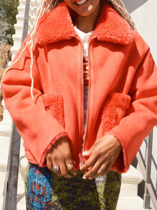 Lisa Says Gah Jackets Outerwear Women Vera Shearling Aviator Jacket Red